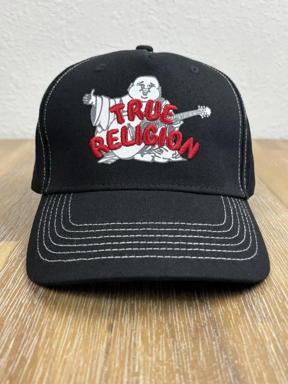 True Religion Buddha Trucker Hat Black Snapback Cap Mens One Size NWT Original